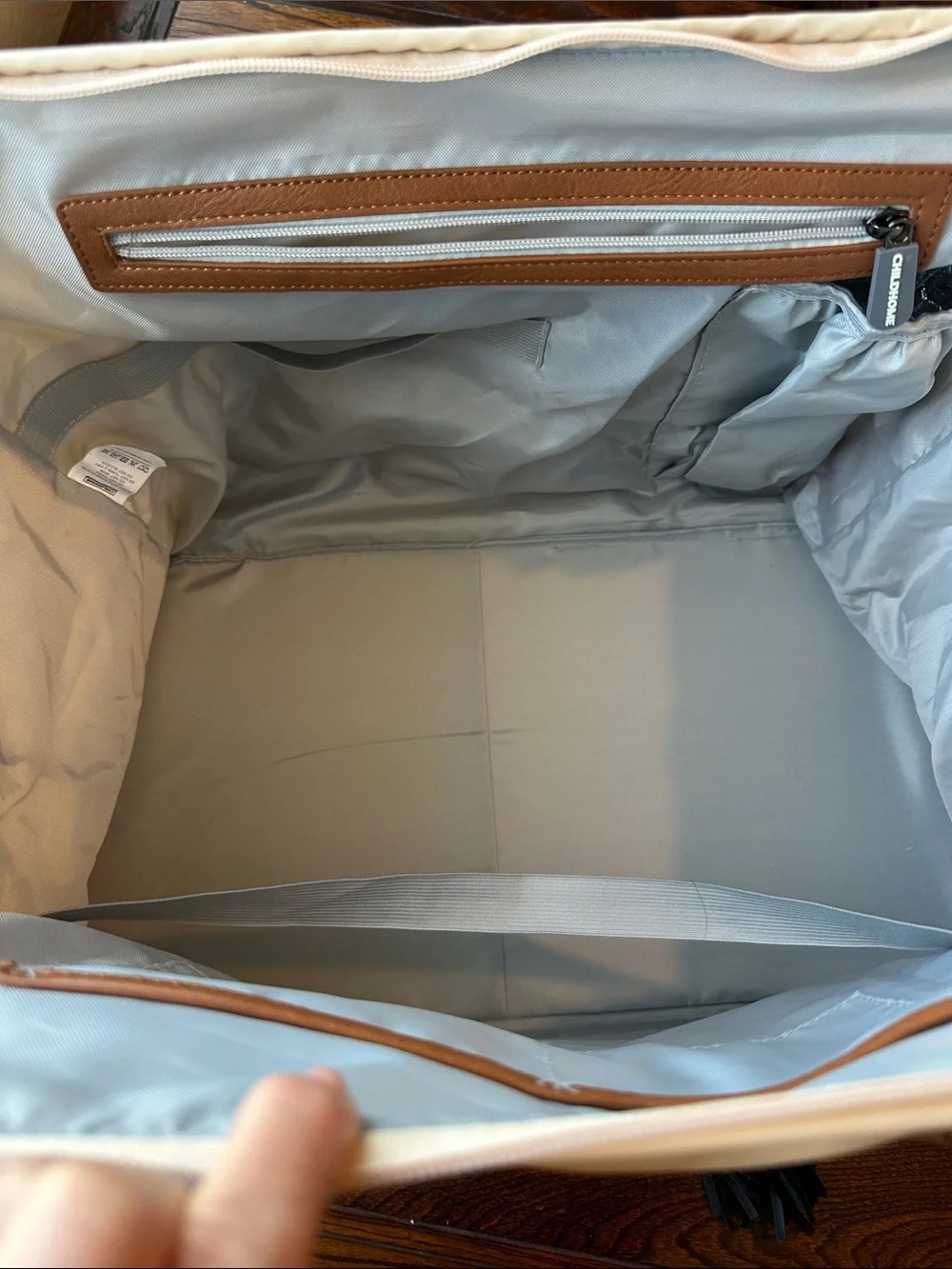 Cream Mommy Bag Tote with Brown Handles